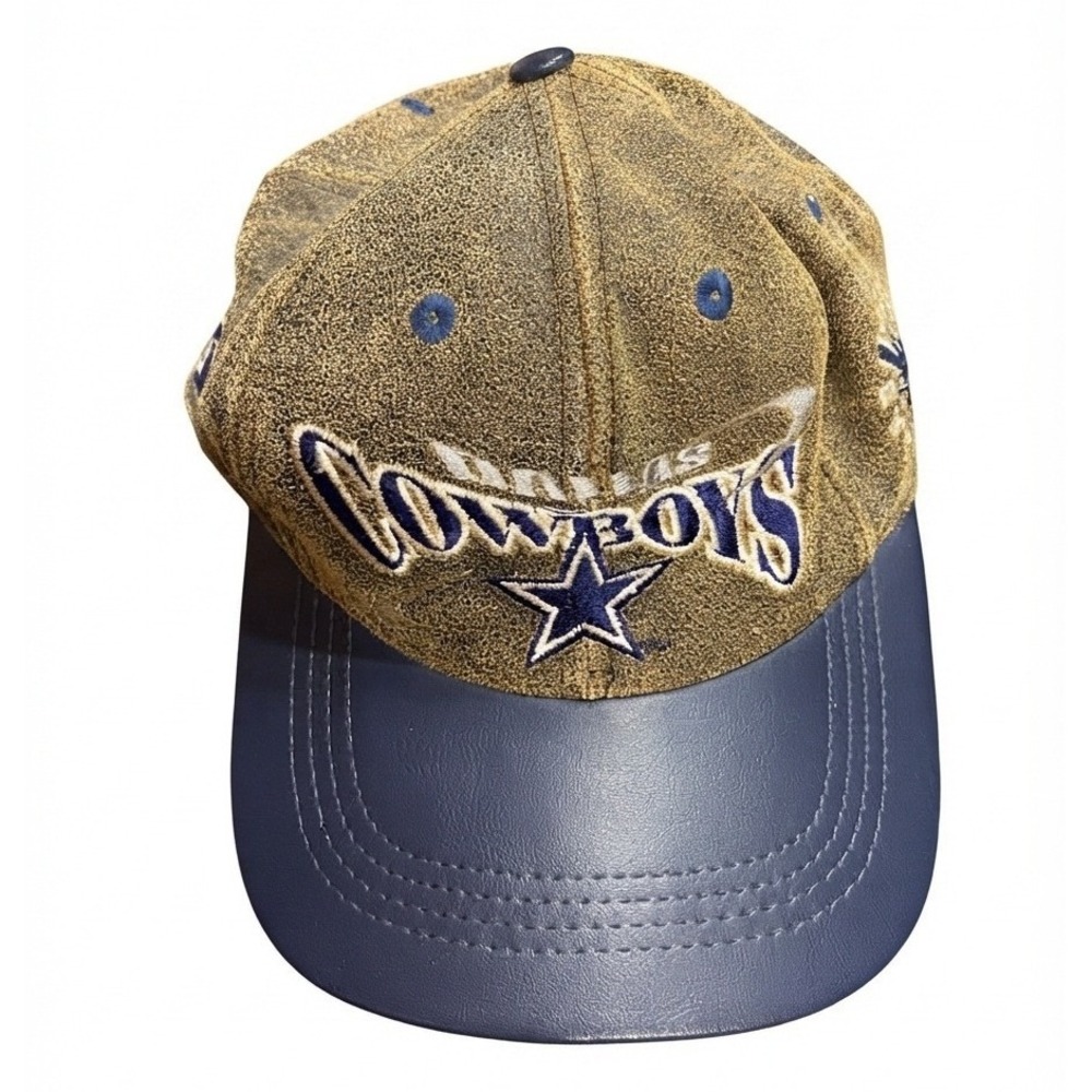 VTG 90s Pro Elite Dallas Cowboys Hat Genuine Leather suede NFL Strapback Cap NFC